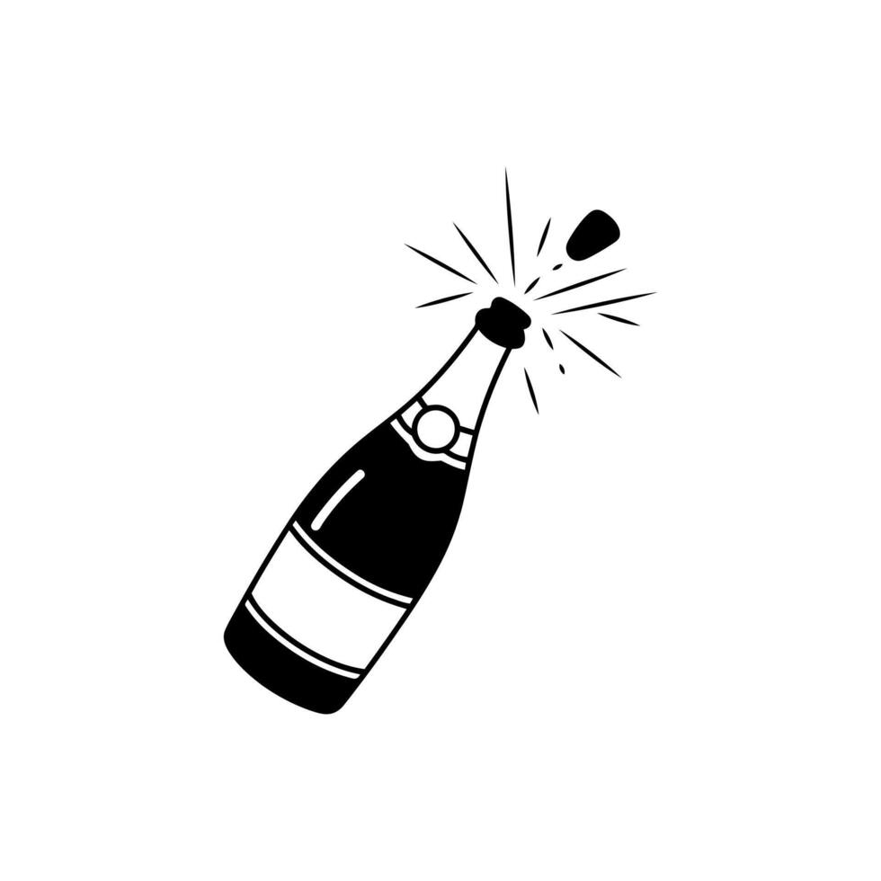Champagne Bottle Explosion Silhouette Icon On White Background. vector