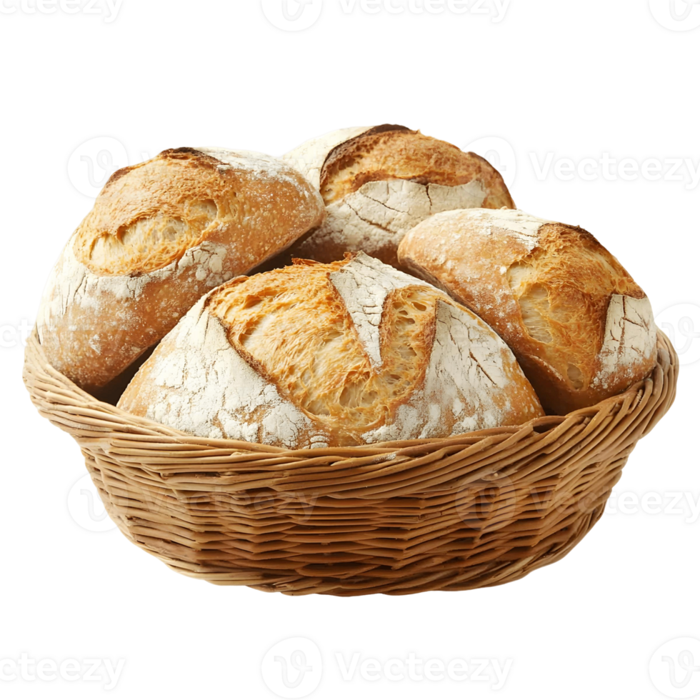 A basket of bread with a white crust png