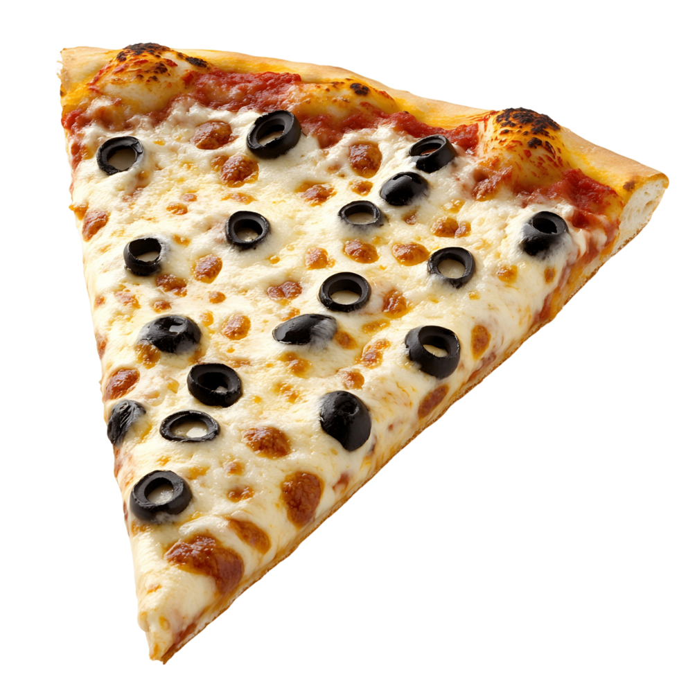 A slice of pizza with olives and cheese png