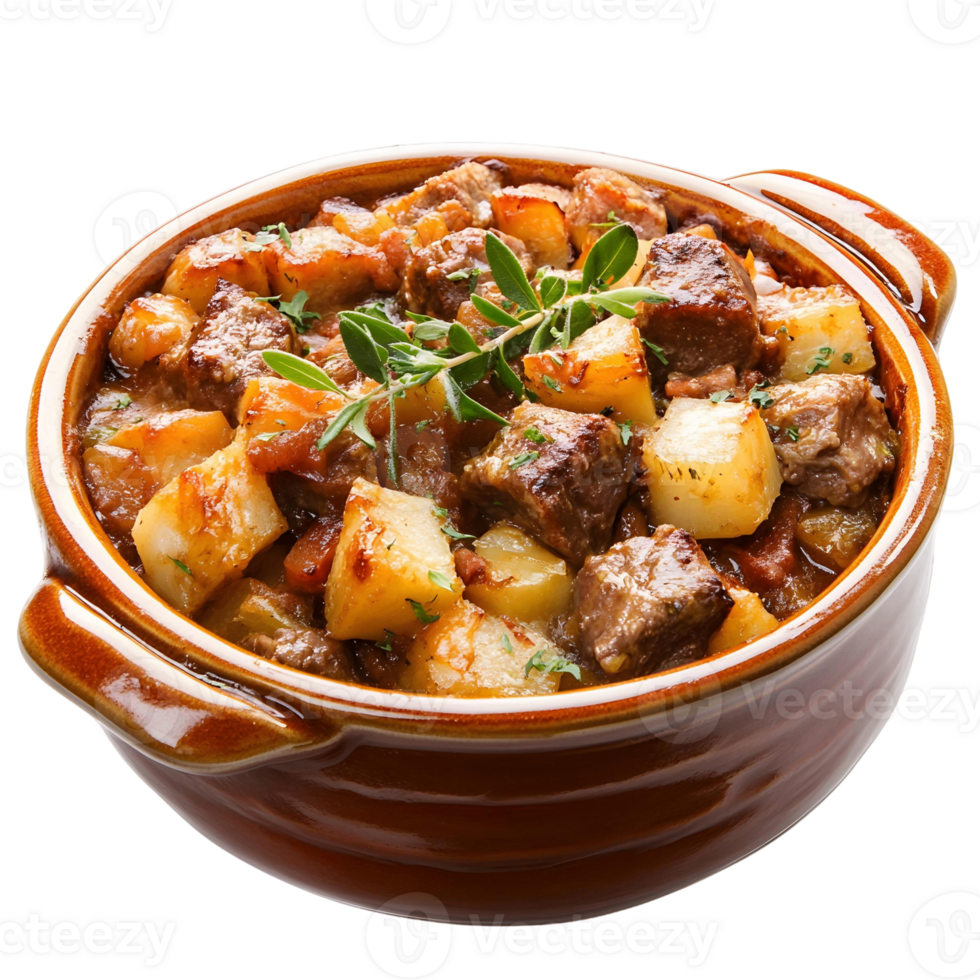 A bowl of food with meat and potatoes png