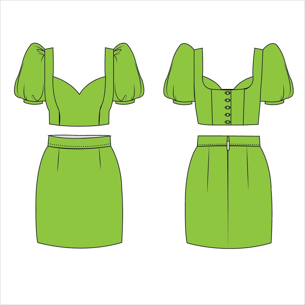 Party Stylish Green blouse with puff sleeves, perfect for fashion Skirt vector