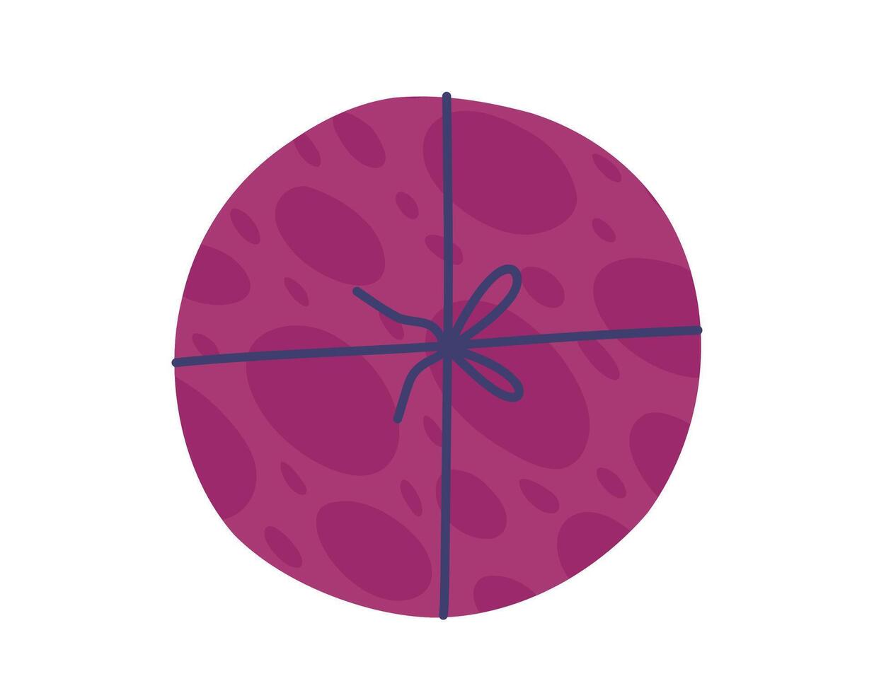 Round gift box. Isolated birthday or anniversary box with wrapping paper and ribbon bow. vector