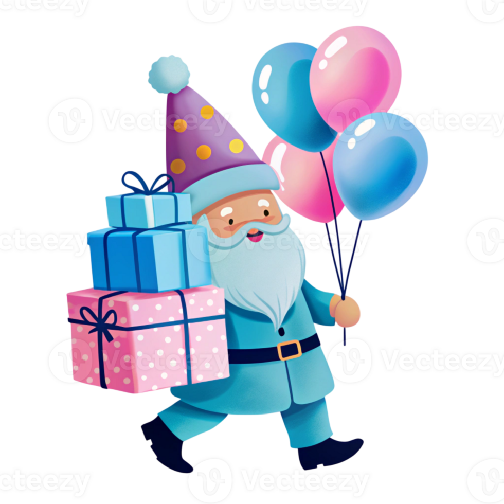 A cartoon santa holding a bunch of presents png
