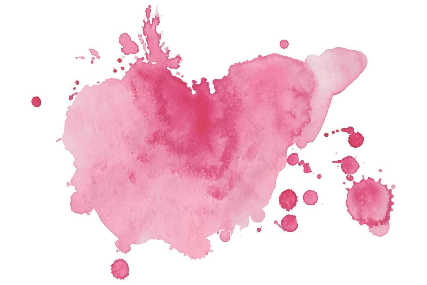 Creative Pink Watercolor Blot with Splattered Ink Drops. Pink Watercolor Splatter on White Background. Aquarelle splash with drops stains vector