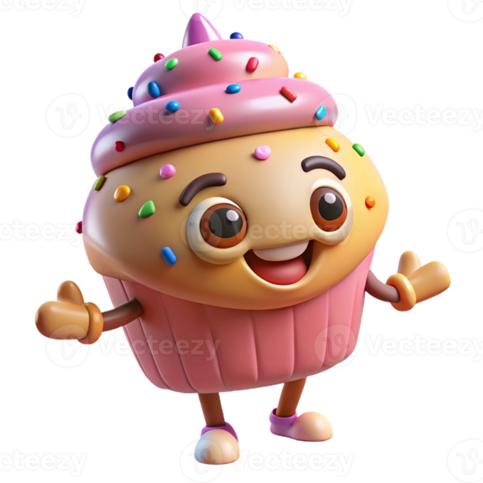 A cartoon cupcake character with arms outstretched png