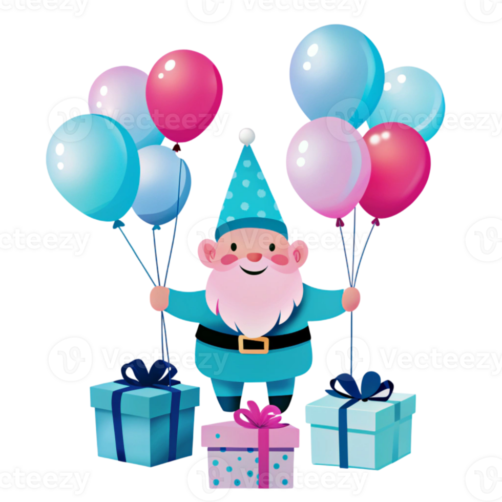 Happy birthday gnome with balloons png
