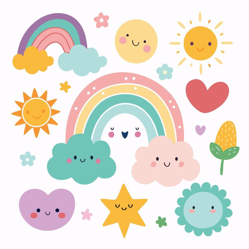 Playful Rainbow and Stars with Sunshine Accents vector