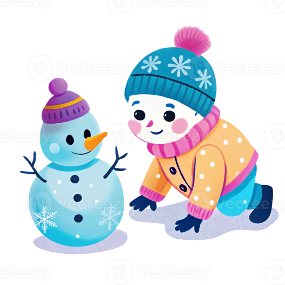 A little boy and a snowman png