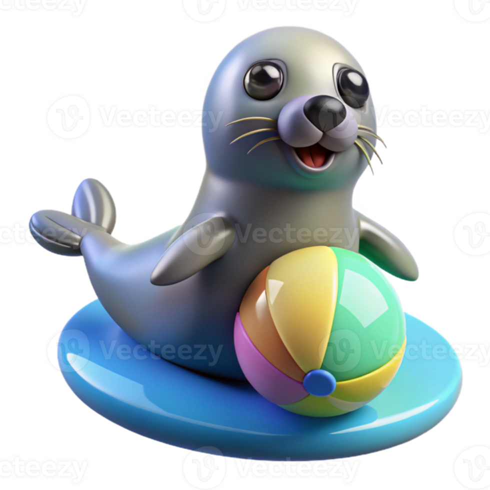 A seal with a ball on top of a blue float png