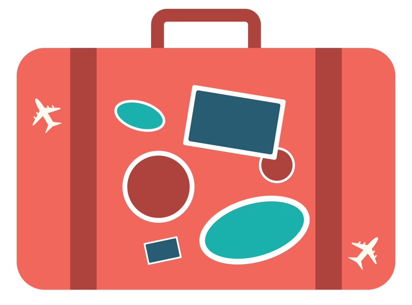 Red Horizontal Suitcase with Sticker for Traveling png