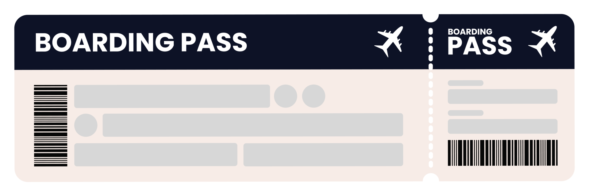 Dark Blue Boarding Pass with Barcode and Plane Icon for Traveling to Wonderful Place png