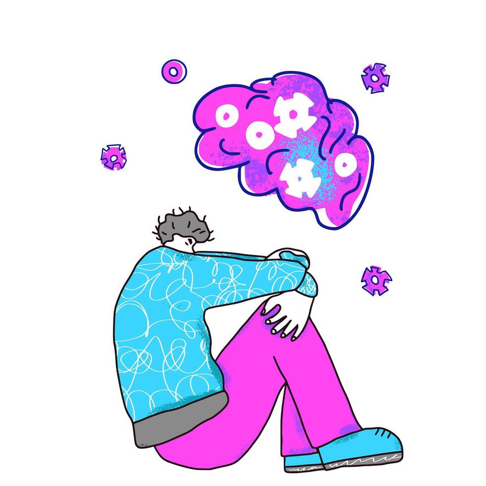 Mentation. Young man sitting on the floor. vector