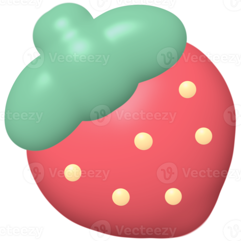 Strawberry 3D cute hand drawn puffy stickers png