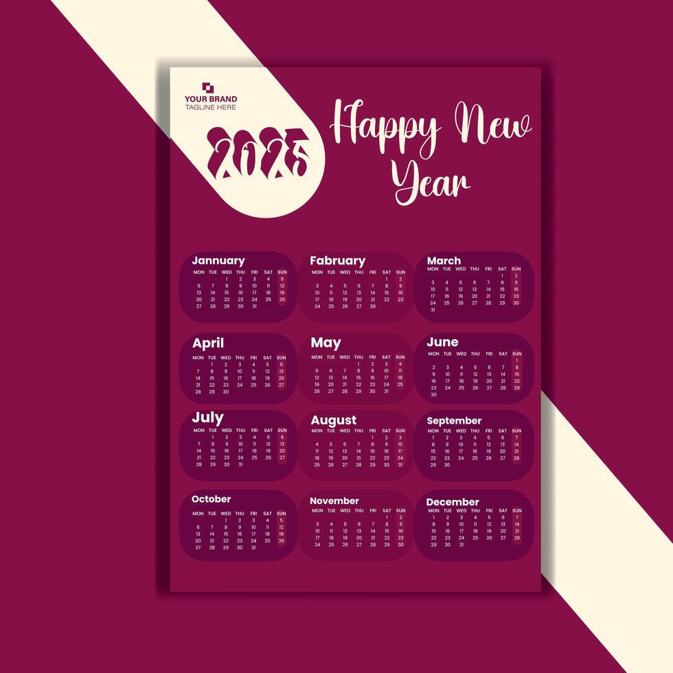 Wall Calendar design Template 2025 vector