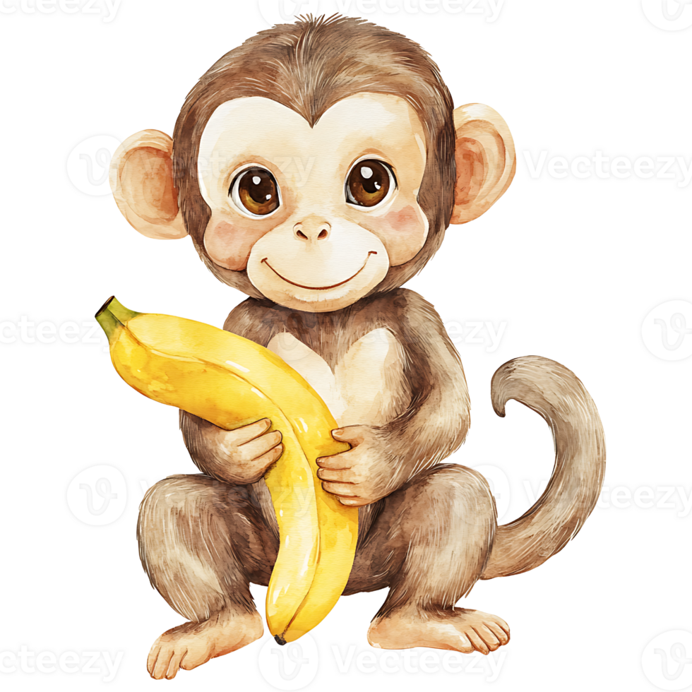 Cute monkey holding banana, showcasing playful expression and charm png