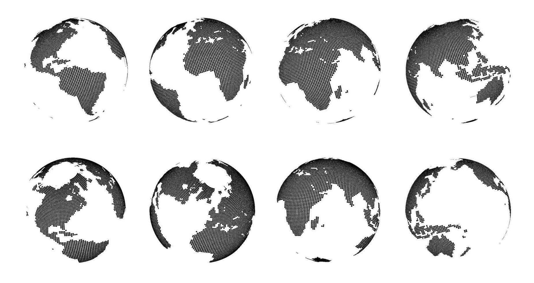 World 3d map. Globe sphere with dotted continents, Earth dots grid wireframe and geometric geography technology visuals. Futuristic global isolated set vector