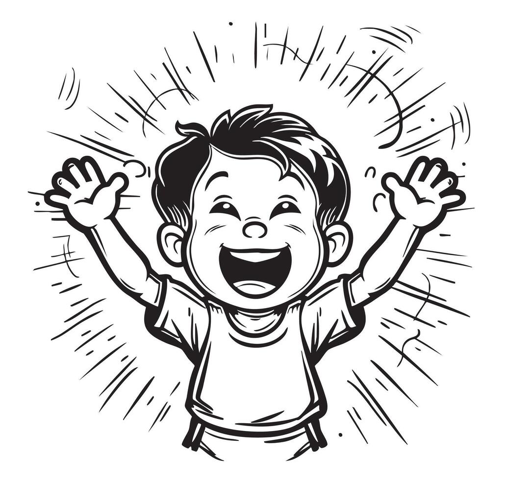 A cartoon boy with his hands up in the air vector