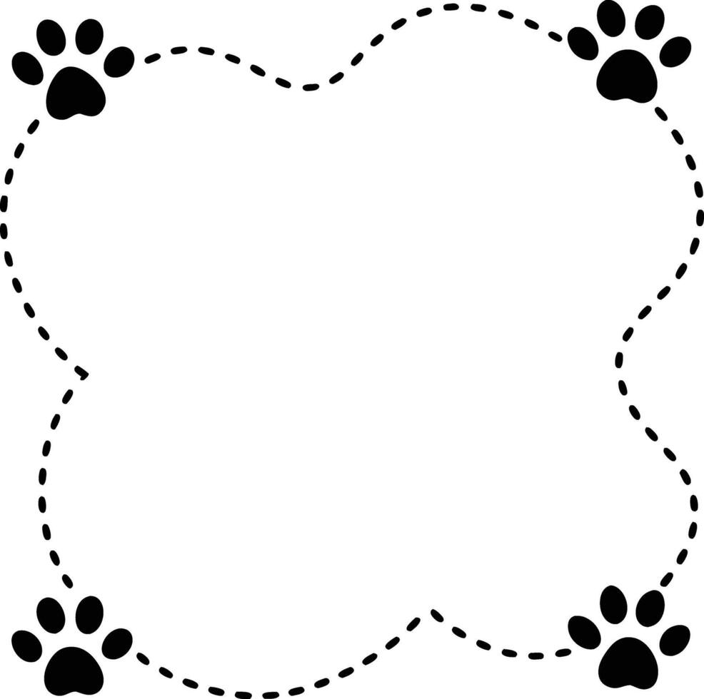A black and white paw print frame with a white border vector