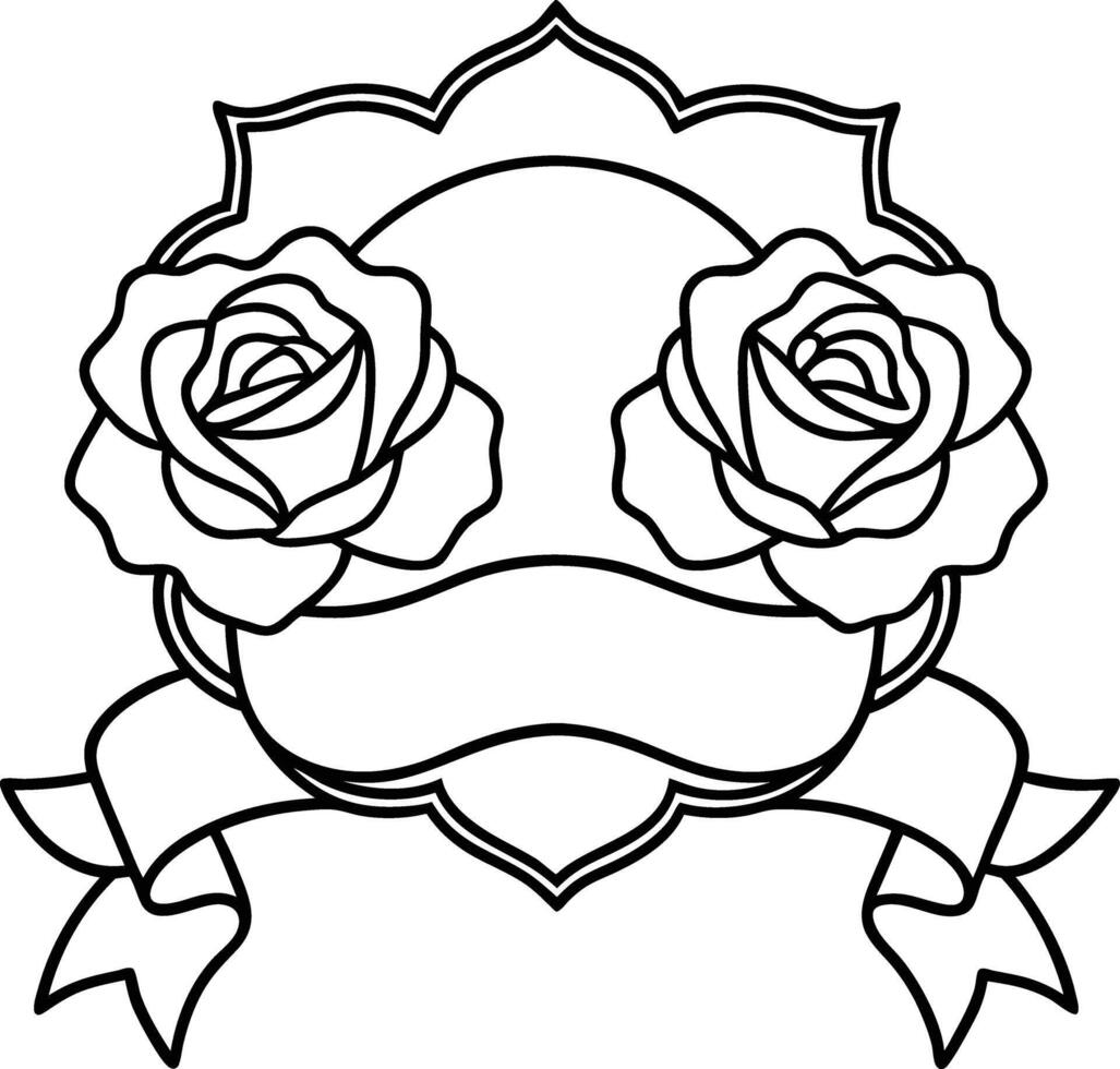 Two roses with ribbon and banner coloring pages vector