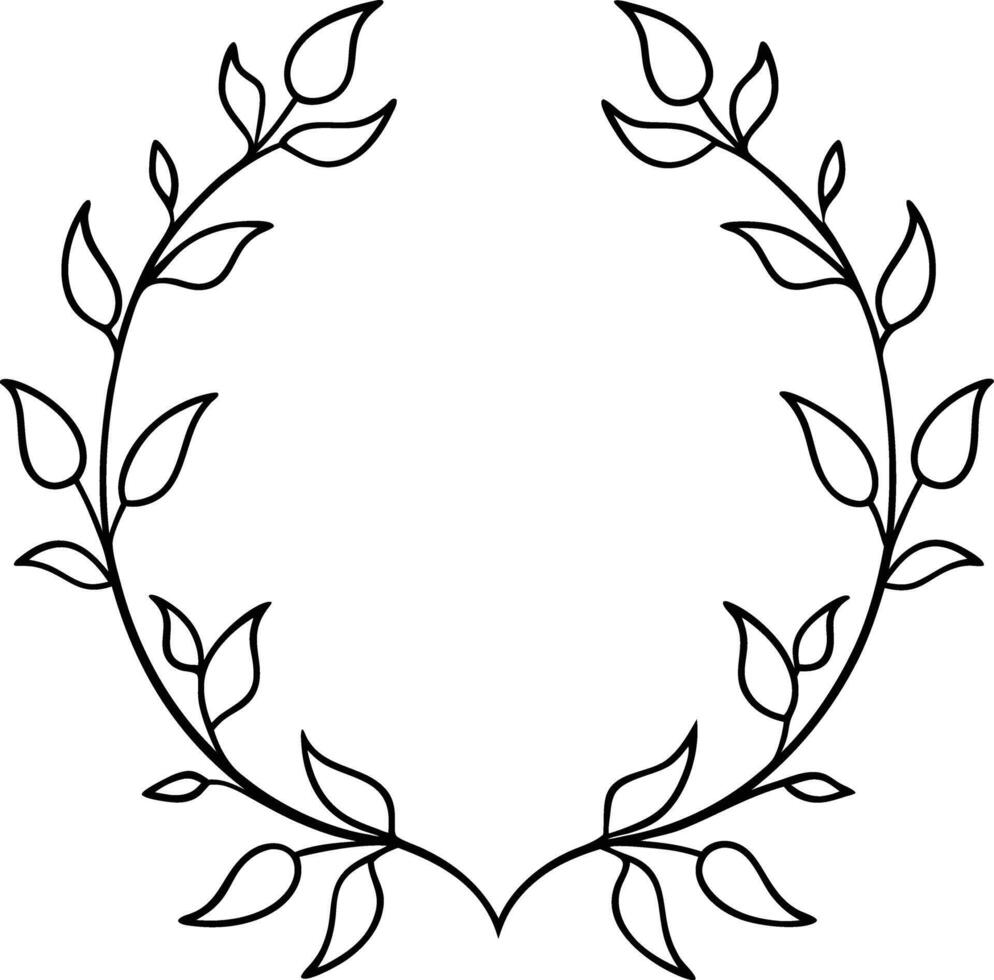 A black and white outline of a wreath with leaves vector