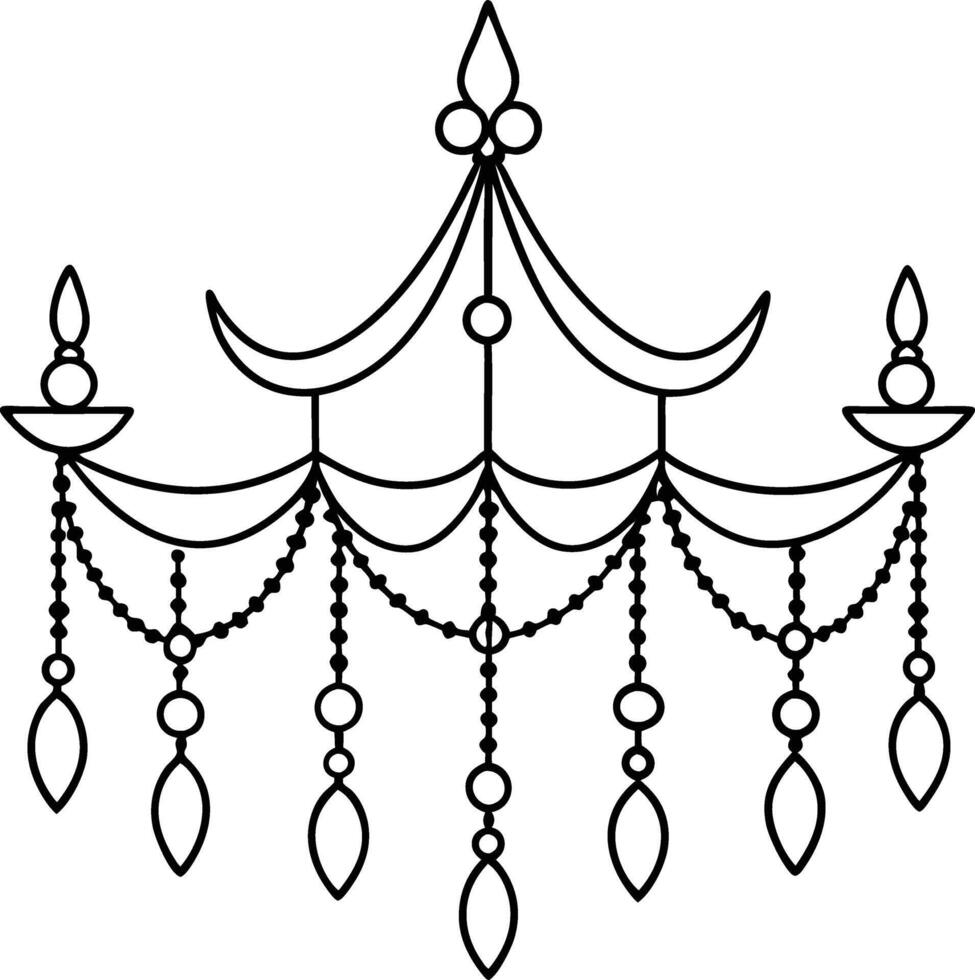 A black and white drawing of a chandelier vector