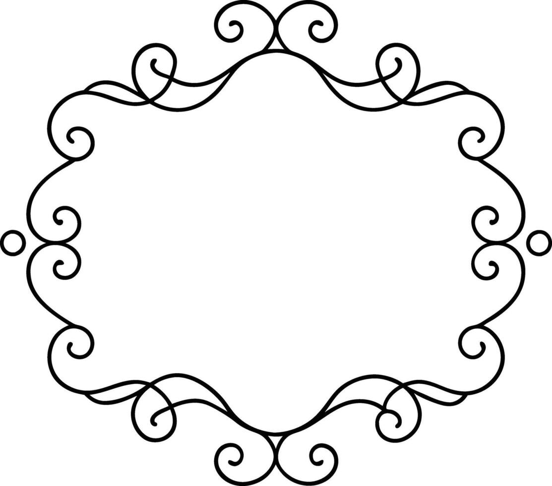 A black and white drawing of a frame with swirls vector