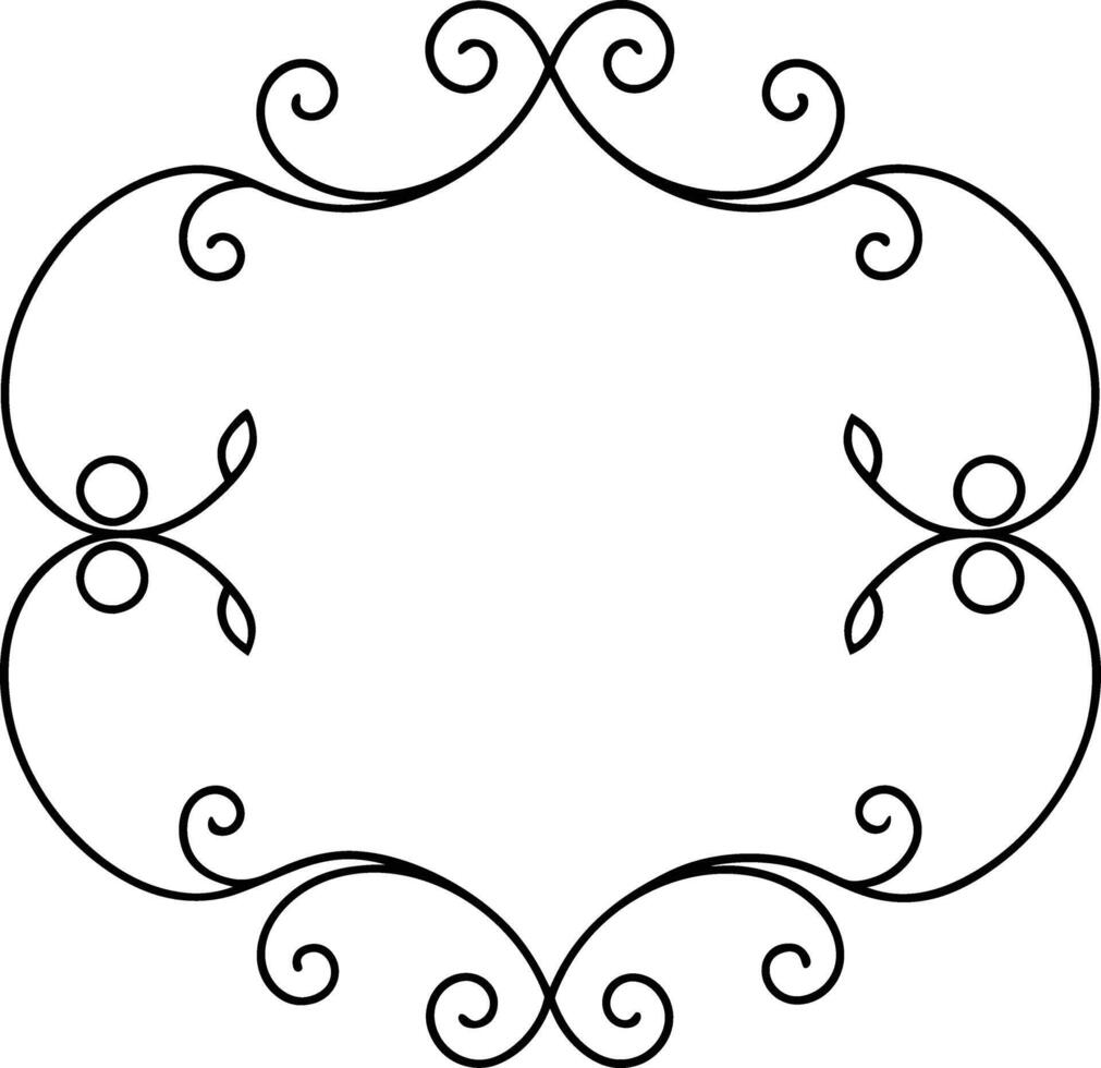 A black and white drawing of a frame with swirls vector