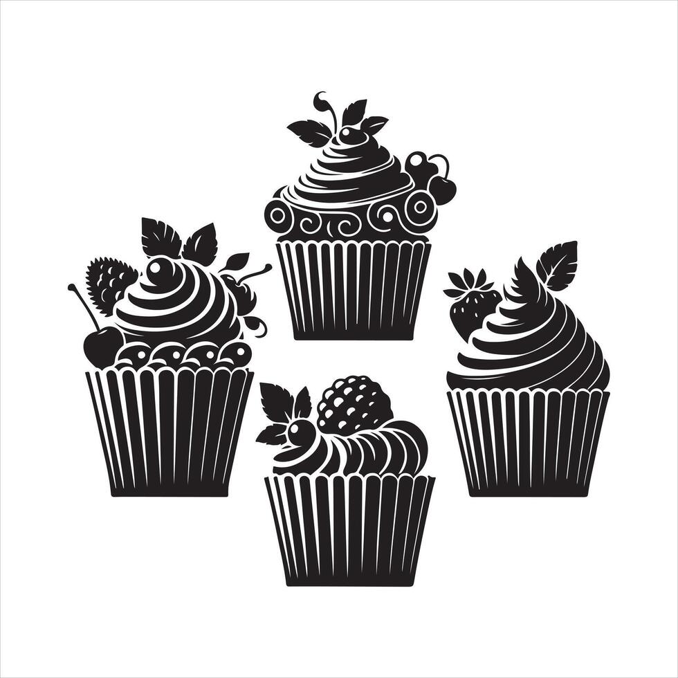 black Cupcakes silhouette on white background vector