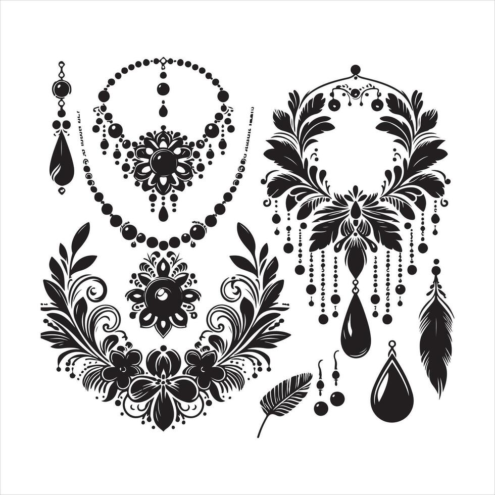 Jewelry engraving silhouette white background vector