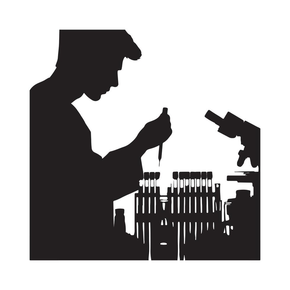 Lab Technician Examining Blood Samples silhouette vector