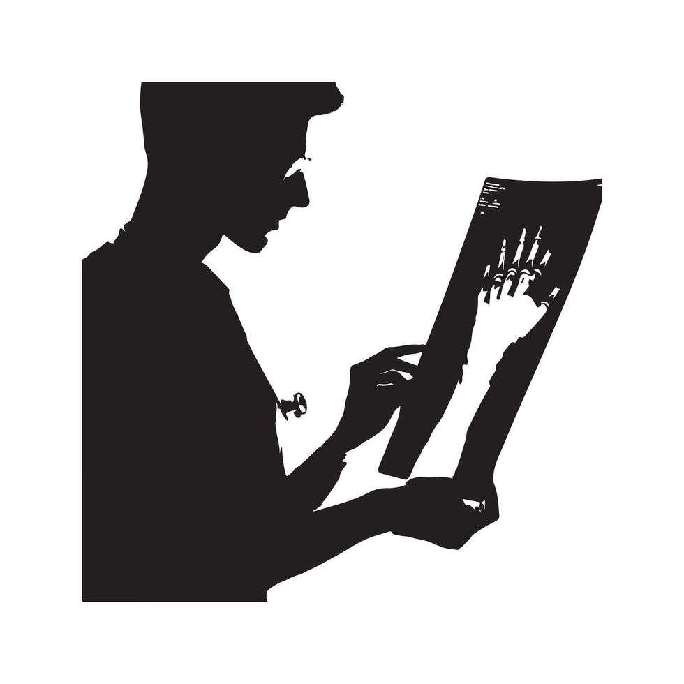 Orthopedic Surgeon Reviewing X-rays black silhouette on white background vector