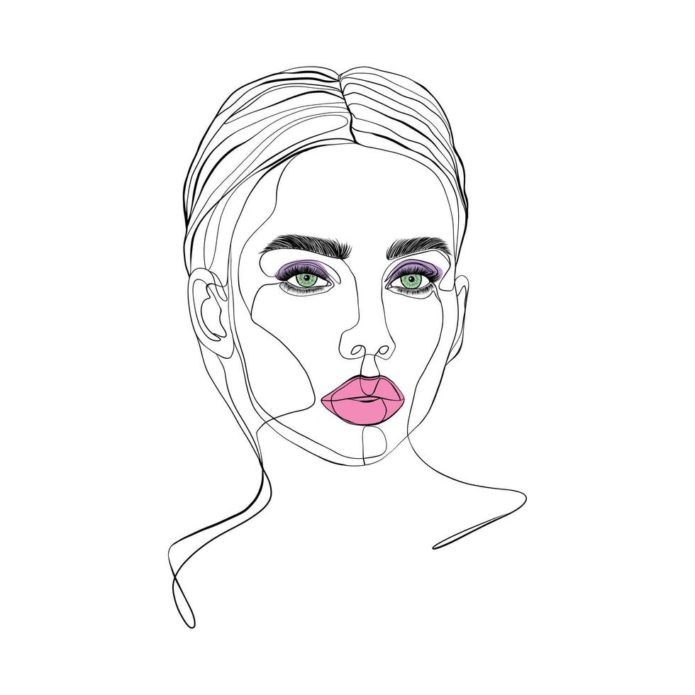 Woman face in sketch line art style on white background. vector