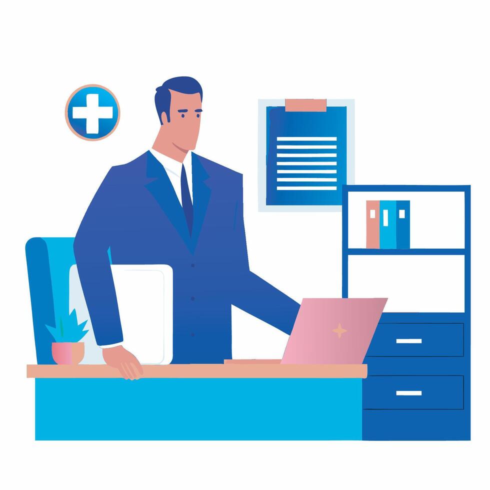 a man in a suit is working on his laptop vector