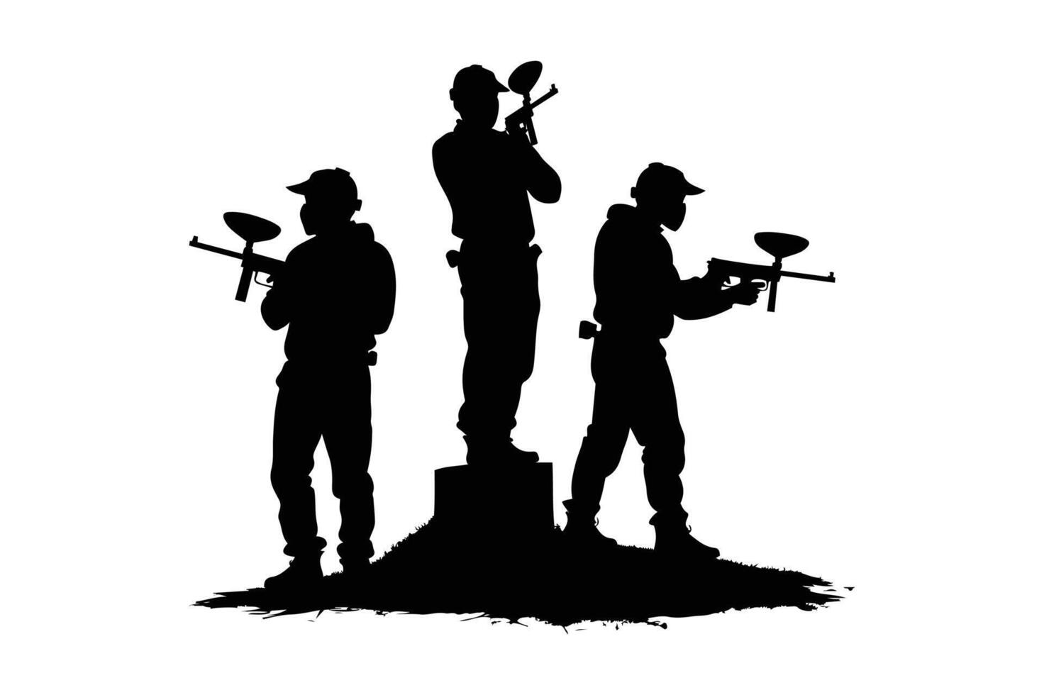 Three Paintball Players Silhouettes on a Field vector