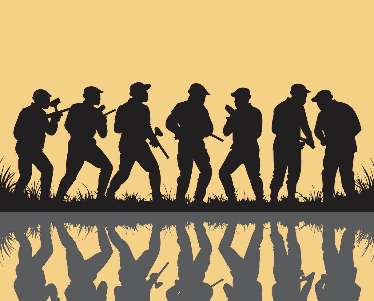 Silhouette of paintball players in action vector