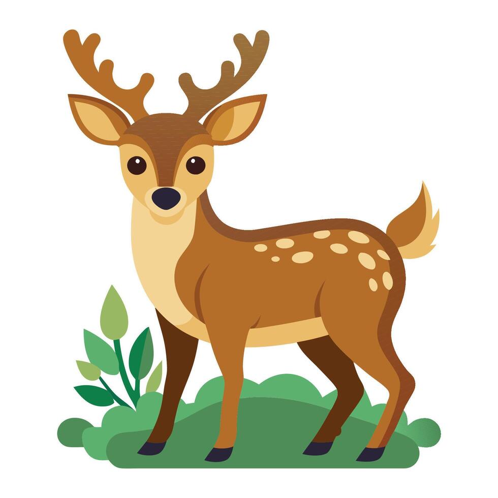 Charming Cartoon Deer on Green Background vector