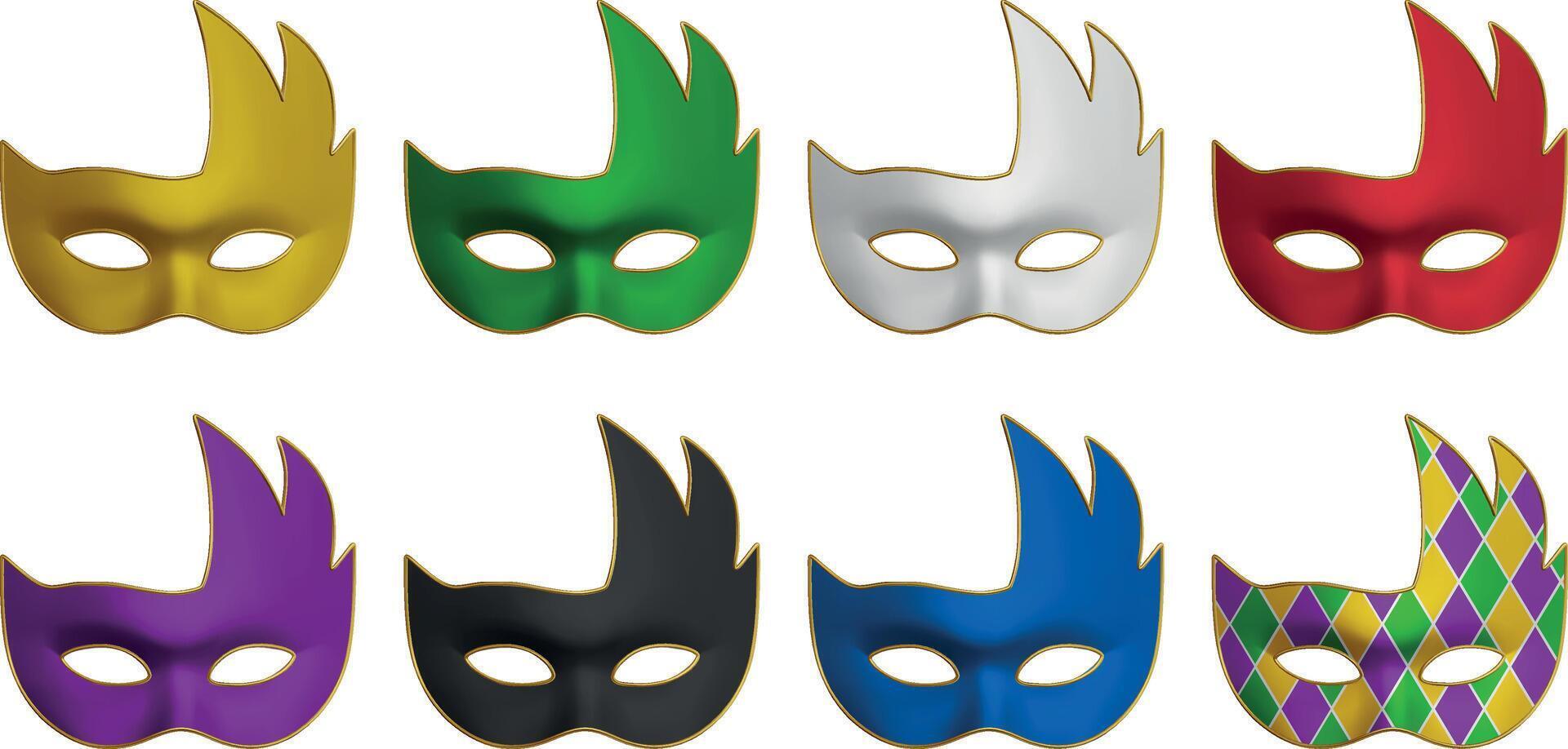 set of colorful carnival masks. collection of realistic mardi gras masks vector