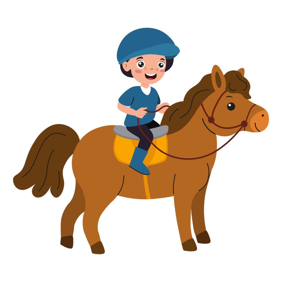 Child riding a cheerful horse in a playful outdoor setting vector