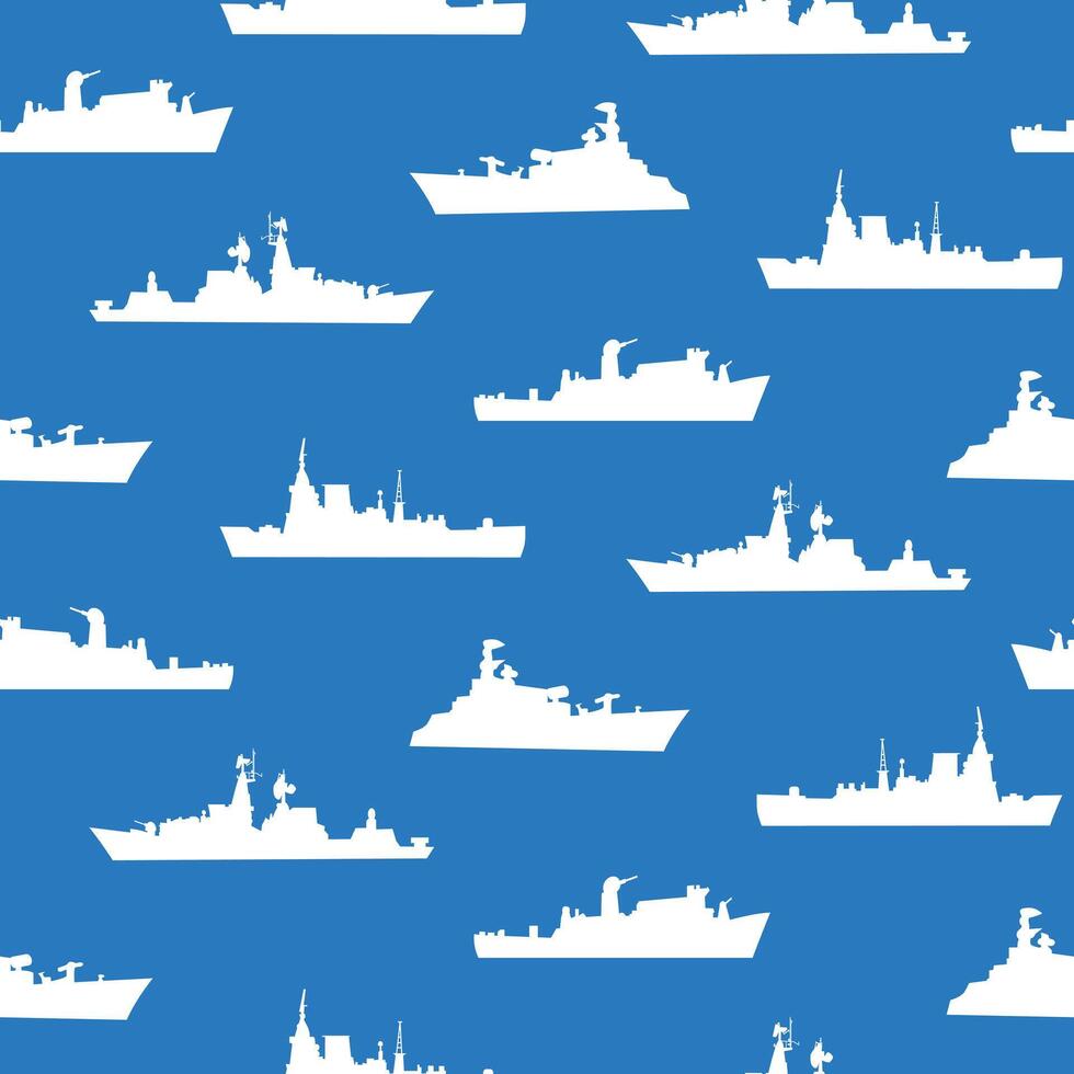 Navy Ships on Blue Fleet Naval Cutters Seamless Pattern vector