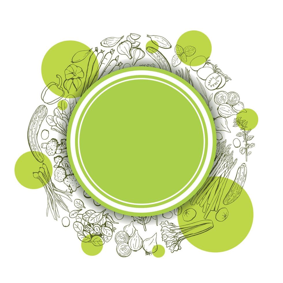 Vegetable Food Round Design Template with Text Place. vector