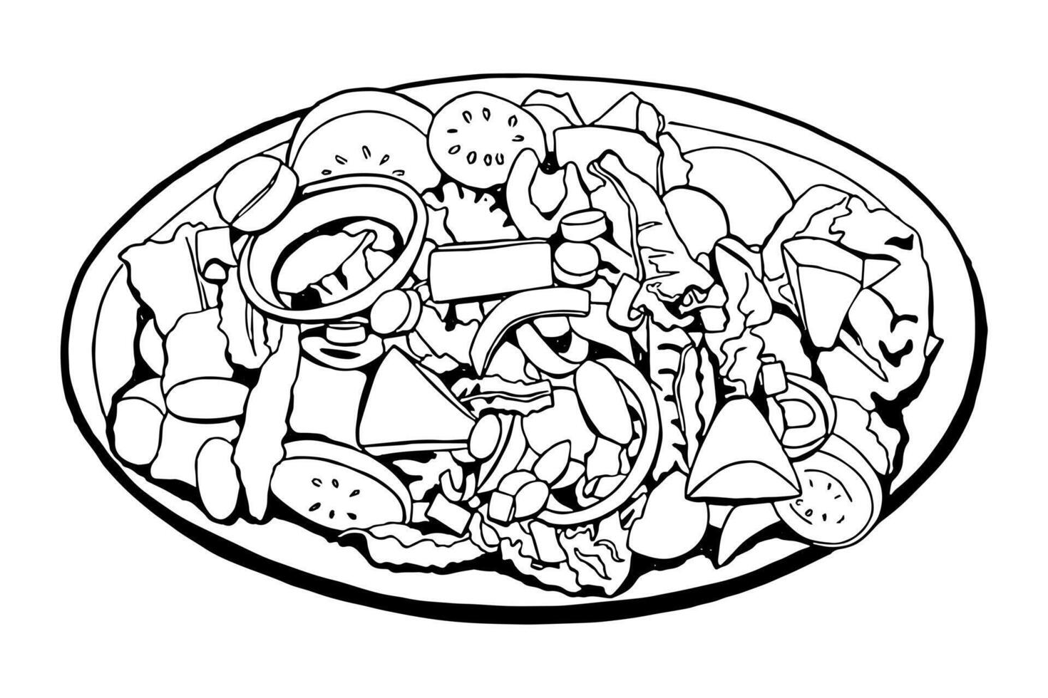 Hand Drawn Vegetable Salad in Bowl on White Background. Illustration vector