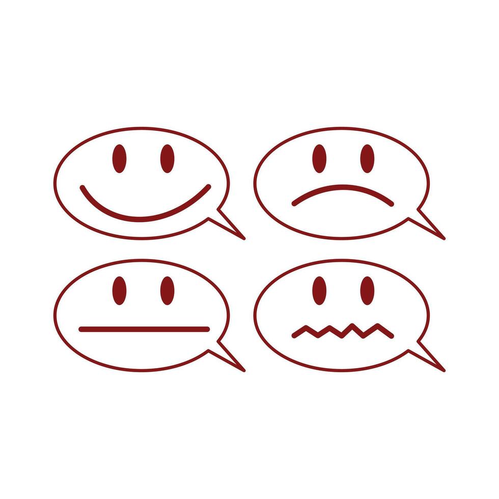 Set of speech bubbles with sad and angry faces. Funny smiley emoticon set. Abstract illustration of simple icon in flat style. Graphic design template elements emoticon theme vector