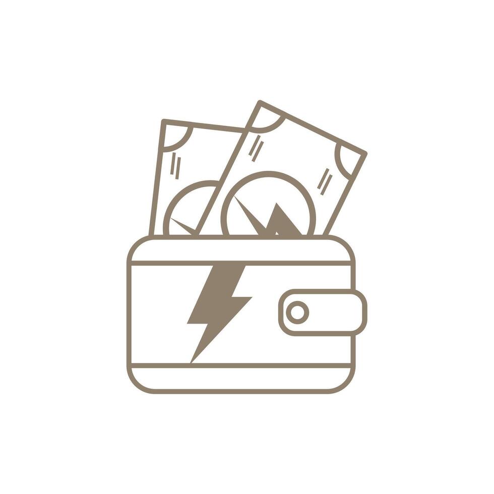 Wallet with money. Outline icon on white background. Wallet full of money, cash, credit cards. Money icon isolated on white background, vector