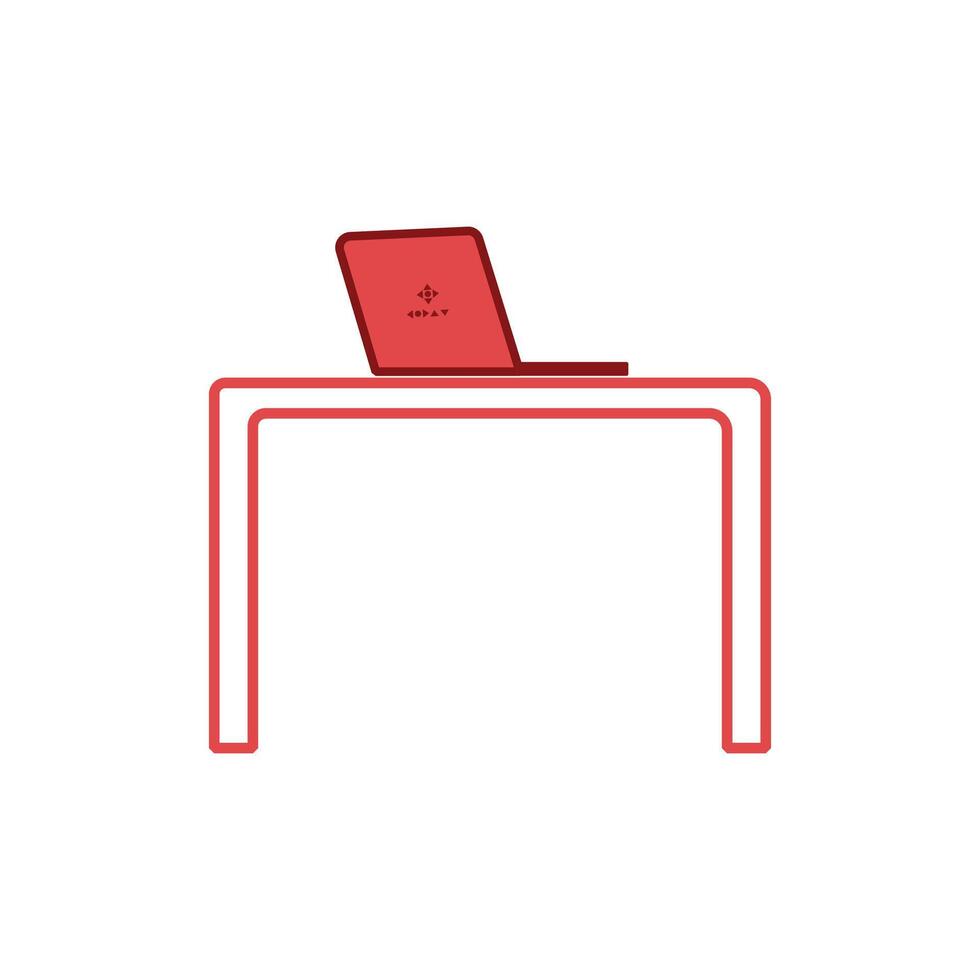 office desk with laptop illustration design graphic flat style red color. Abstract illustration of simple icon in flat style. Element graphic design with office stationery theme vector