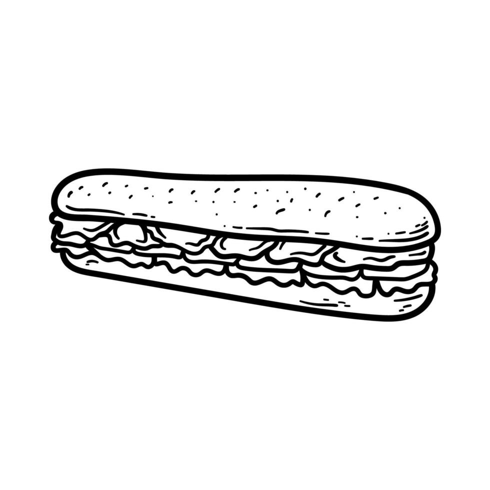 cartoon of big sandwich isolated drawing line art style sketch classic vintage design illustration vector