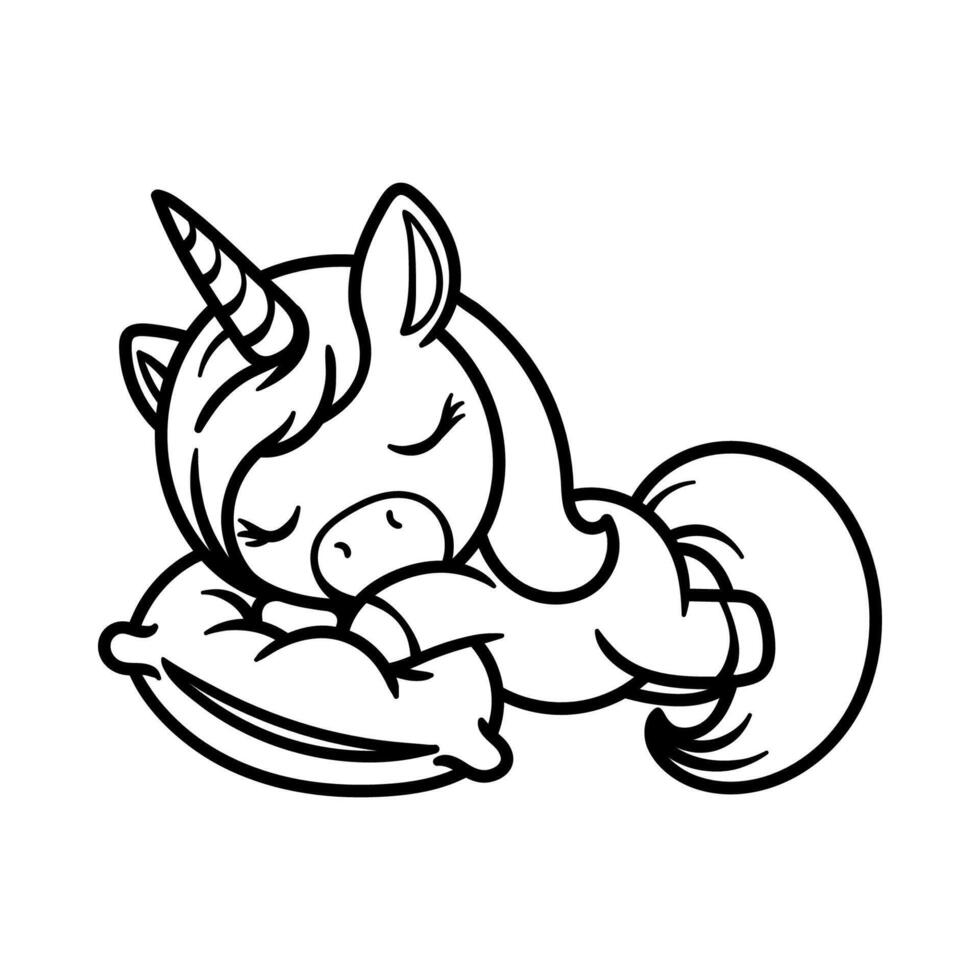 fun cartoon character of cute sleeping unicorn isolated drawing line art style sketch classic vintage design illustration vector