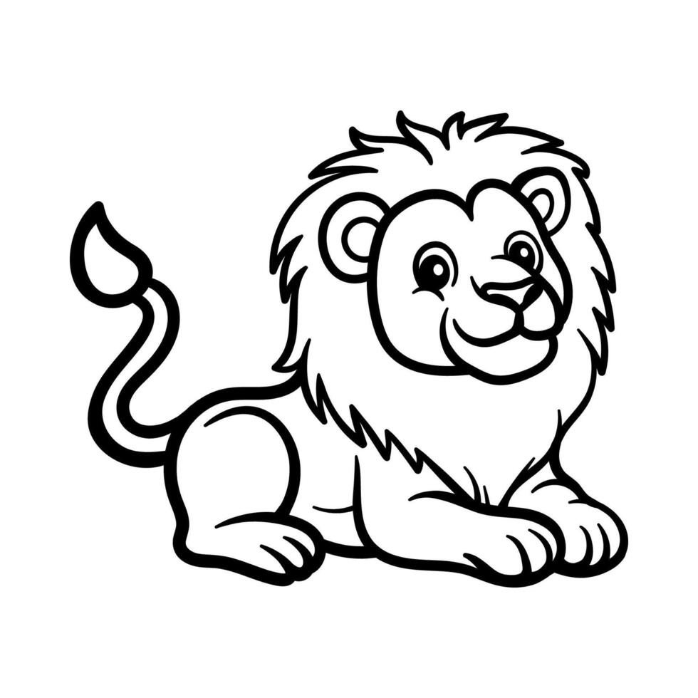 fun cartoon character of lion isolated drawing line art style sketch classic vintage design illustration vector