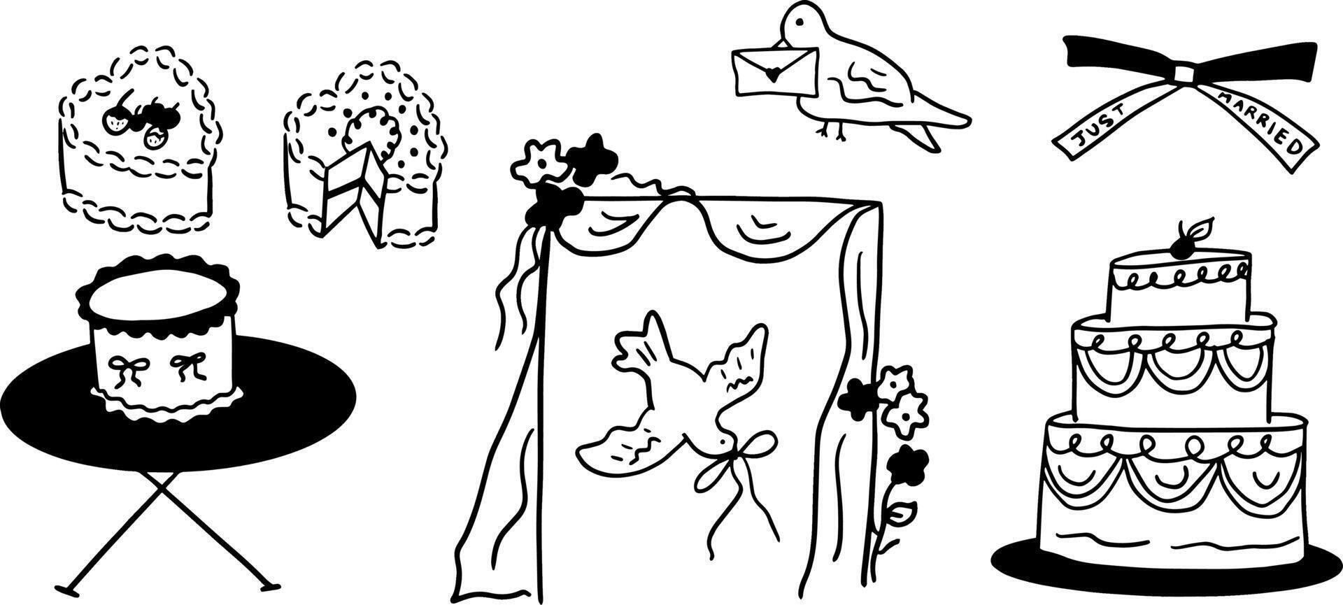 Simple Wedding Doodle Set for Bridal and Festive Designs vector