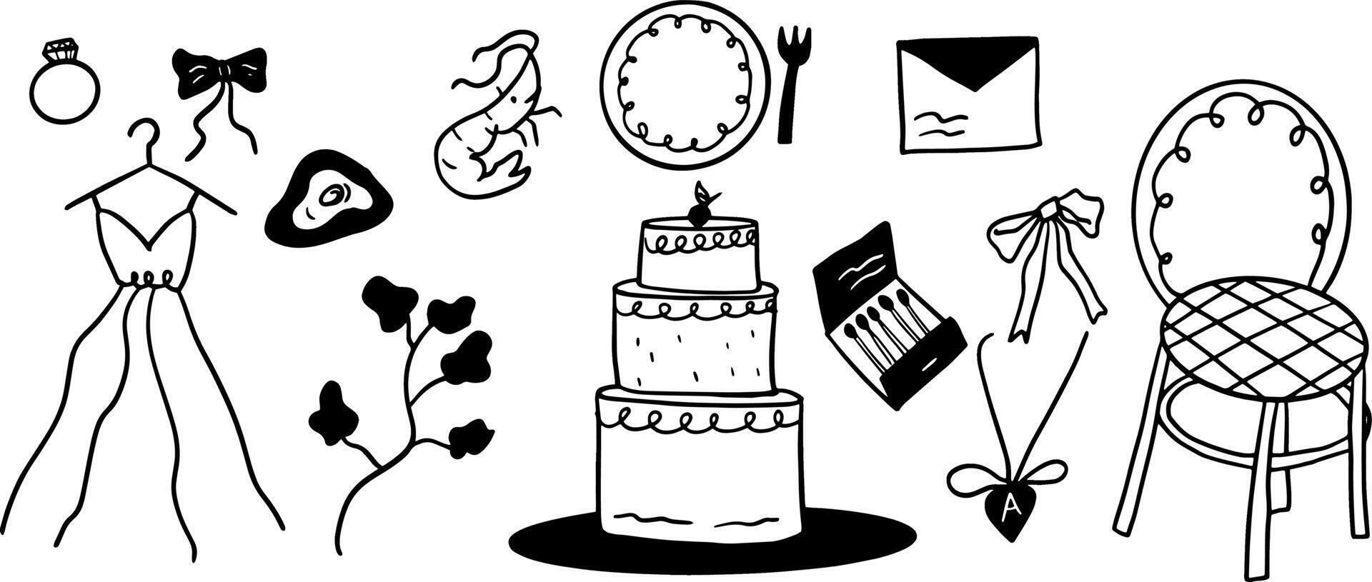 Hand-Drawn Wedding Elements for Bridal and Party Projects vector