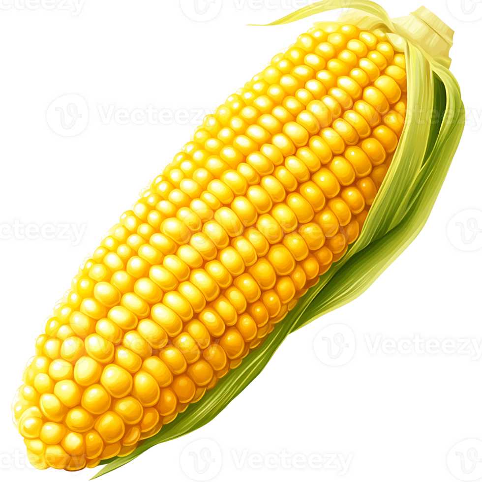 Fresh yellow corn on cob with green husk, perfect for summer meals png